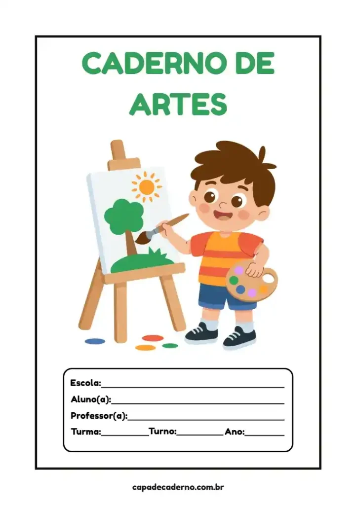 Capa de caderno de artes masculino para imprimir grátis em pdf