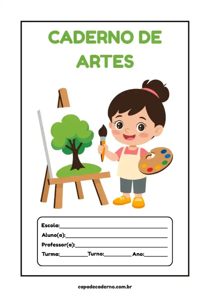 Capa de caderno de artes feminino para imprimir grátis em pdf