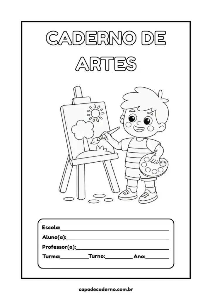 Capa de caderno de artes masculino para colorir e imprimir grátis em pdf