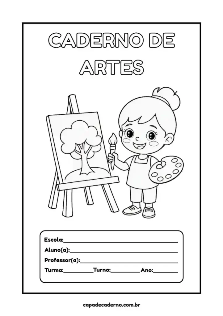 Capa de caderno de artes feminino para colorir e imprimir grátis em pdf