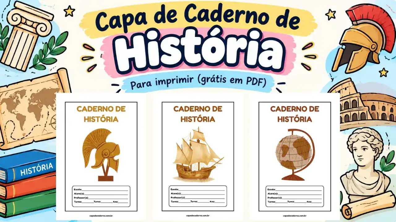 Capa de caderno de história para imprimir grátis em pdf