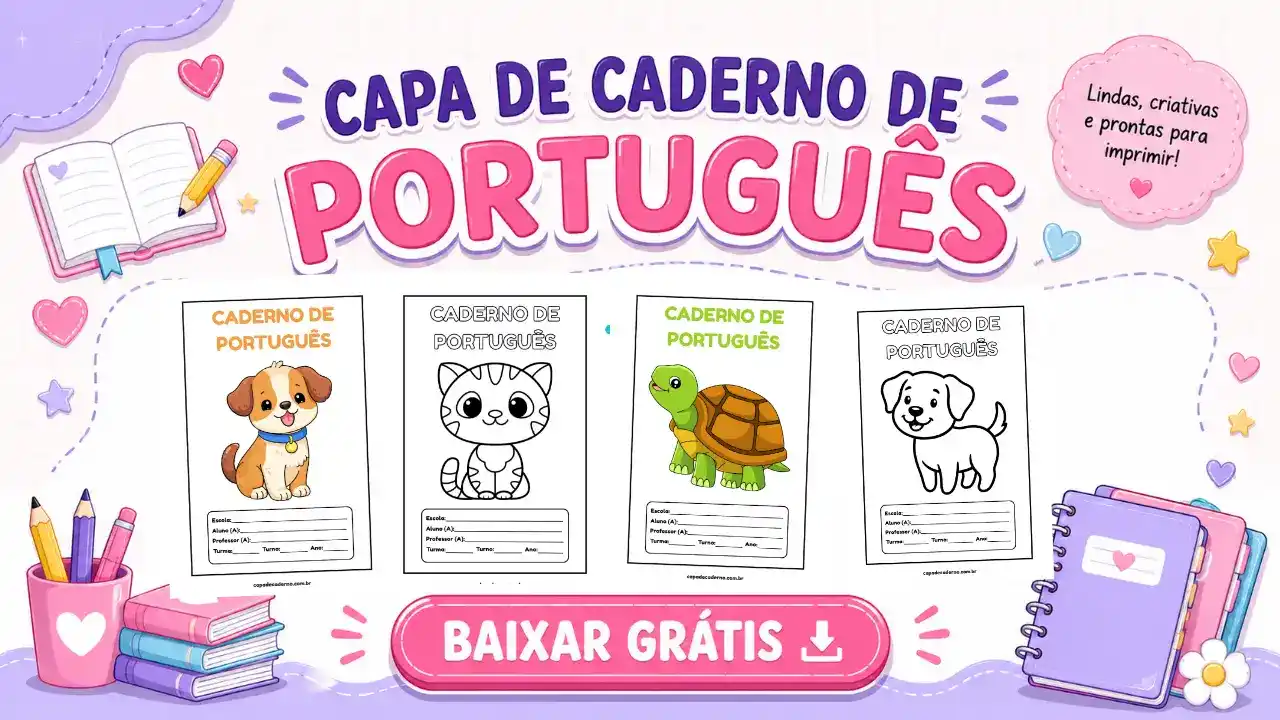 Capa de caderno de português para imprimir pdf grátis