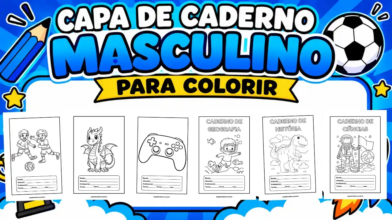 Capa de caderno masculino para colorir grátis para imprimir em pdf