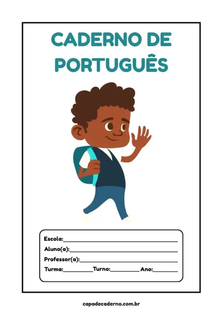 Capa de caderno personalizada de português masculino para imprimir e editar