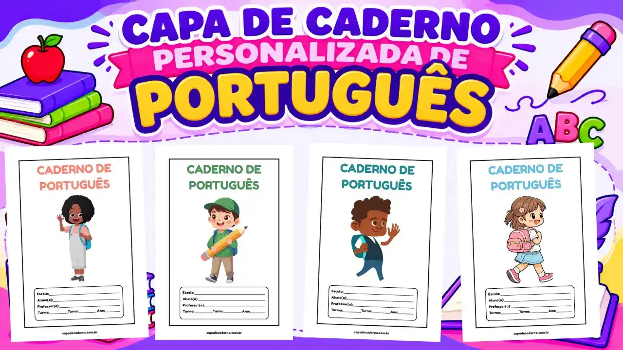 Capa de caderno personalizada de português para imprimir e editar