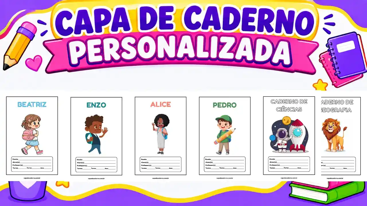 Capa de caderno personalizada para imprimir grátis em pdf e editar