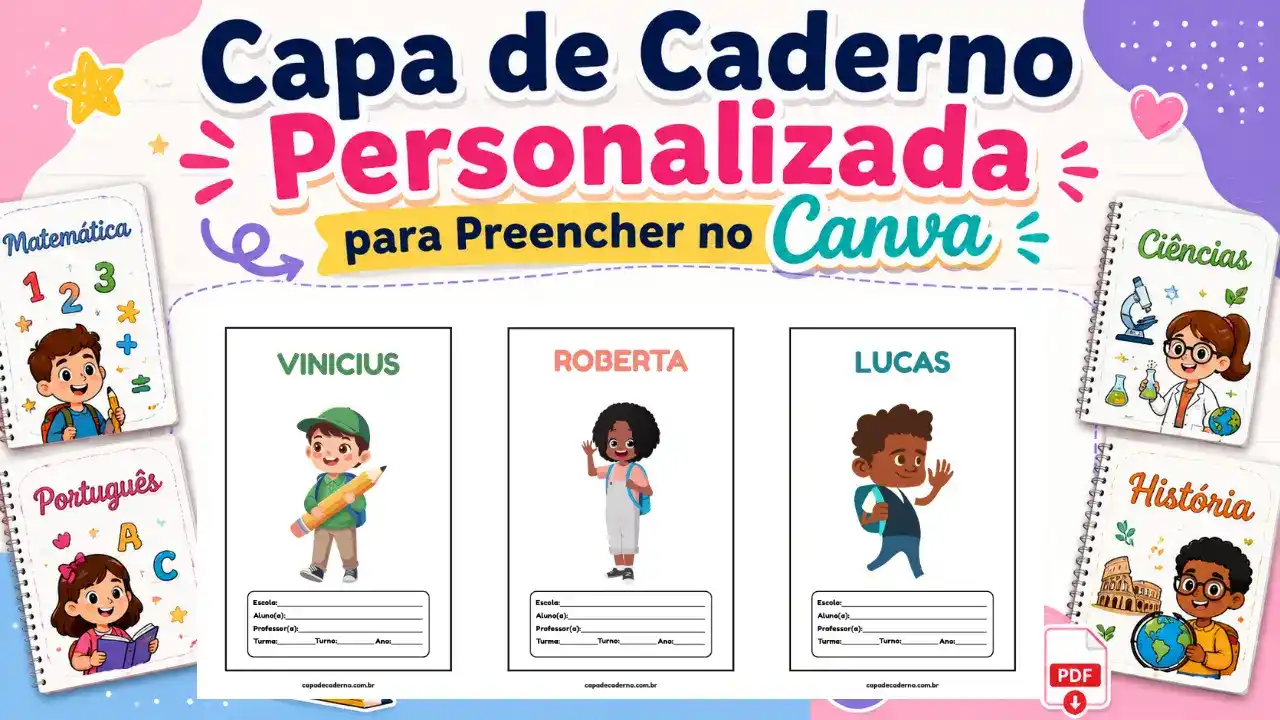 Capa de caderno personalizada para preencher no canva e imprimir pdf