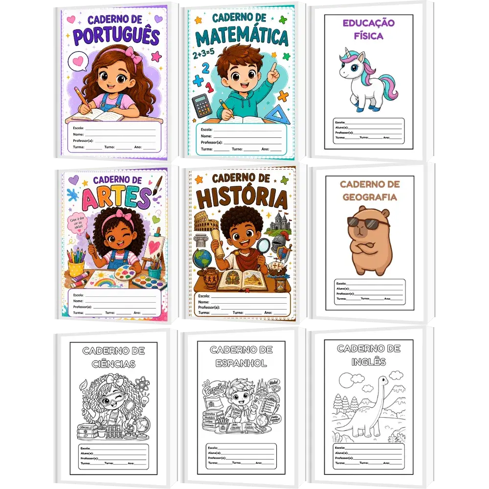 Capas de Caderno Infantil para Imprimir e Editar no Canva