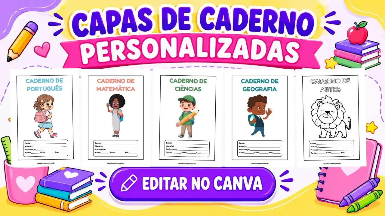 Capas de caderno personalizadas para imprimir grátis e editar no canva