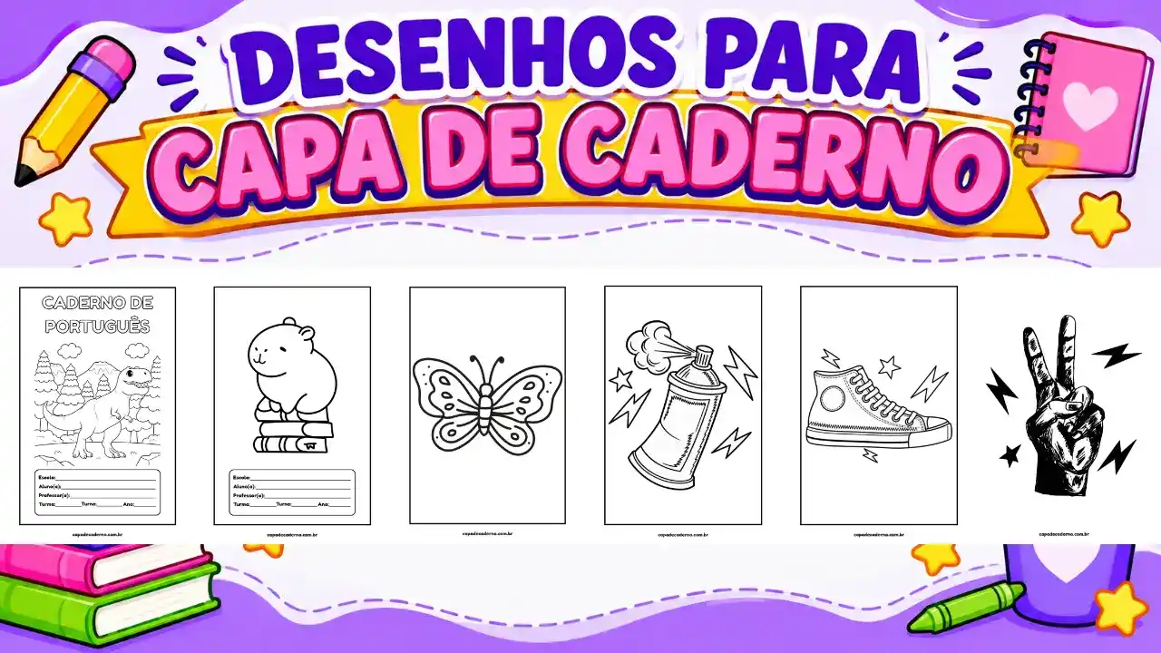 Desenho para capa de caderno: Lindas opções grátis em pdf