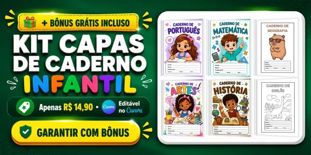 Kit Capa de Caderno Infantil para Imprimir em PDF