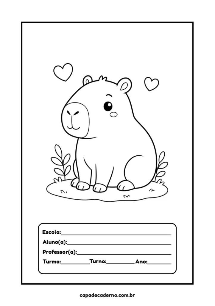 Capa de caderno capivara para colorir e imprimir em pdf grátis
