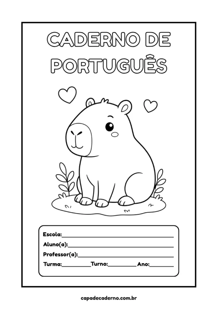 Capa de caderno capivara para colorir e imprimir em pdf grátis