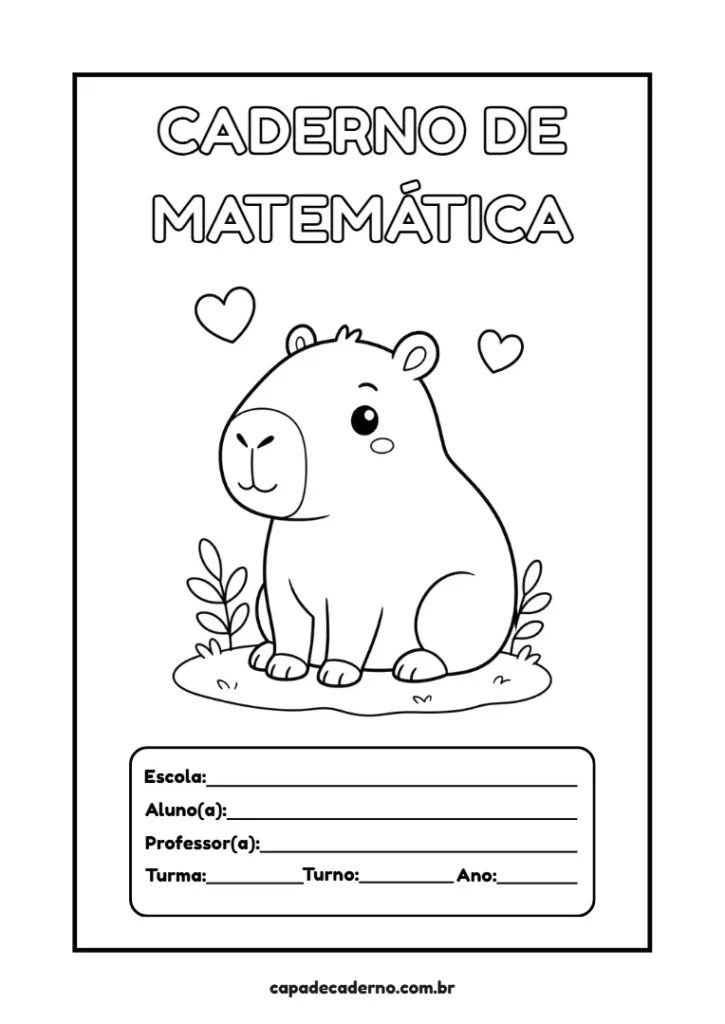 Capa de caderno capivara para colorir e imprimir em pdf grátis