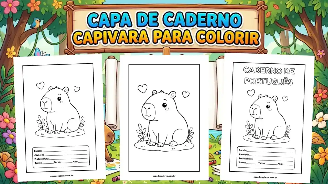 Capa de caderno capivara para colorir e imprimir grátis em pdf