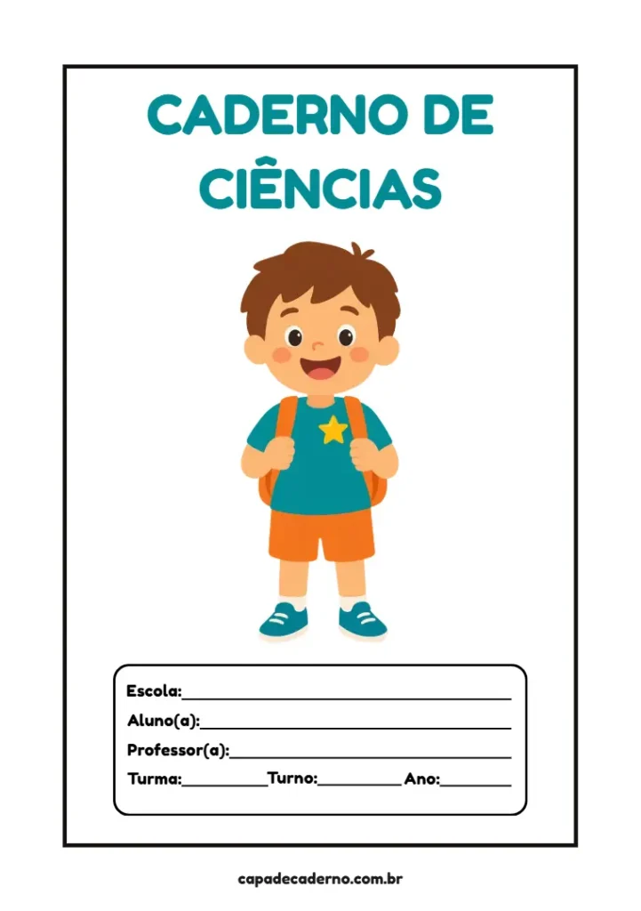 Capa de caderno de ciências masculino para imprimir em pdf grátis
