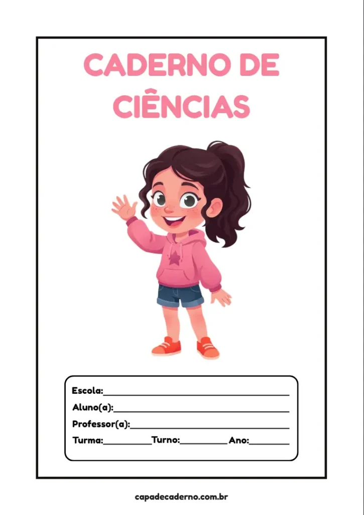 Capa de caderno de ciências feminino para imprimir em pdf grátis