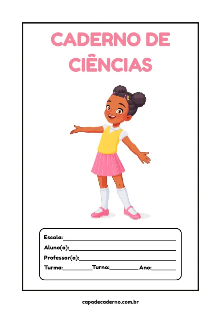 Capa de caderno de ciências feminino para imprimir em pdf grátis