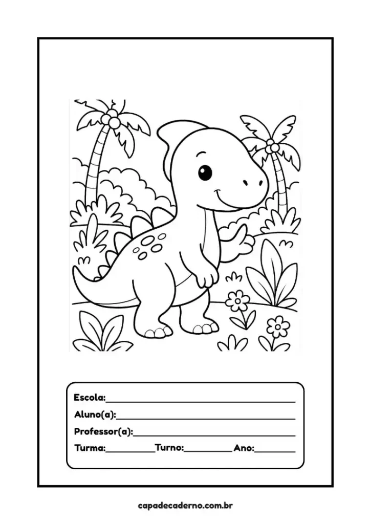 Capa de caderno de dinossauro para colorir e imprimir em pdf grátis
