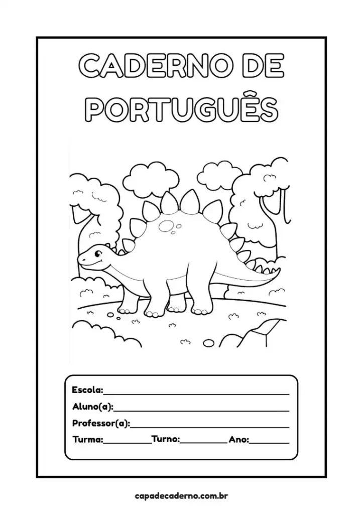 Capa de caderno de dinossauro para colorir e imprimir em pdf grátis