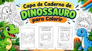 Capa de caderno de dinossauro para colorir e imprimir grátis em pdf
