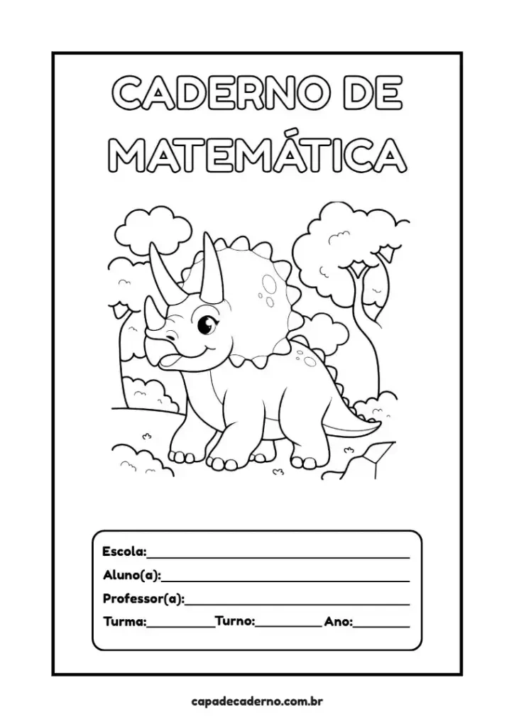 Capa de caderno de dinossauro para colorir e imprimir em pdf grátis