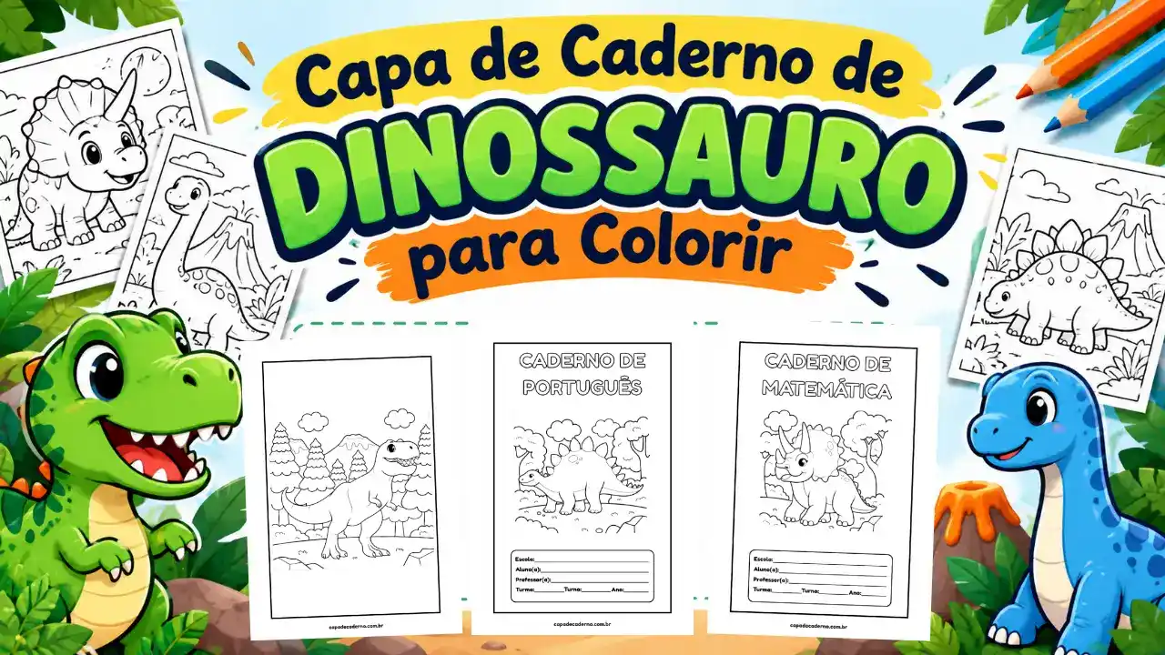 Capa de caderno de dinossauro para colorir e imprimir grátis em pdf