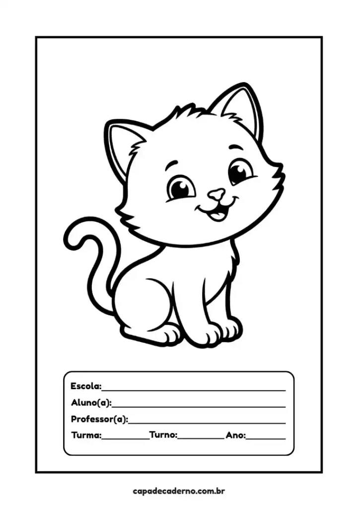 Capa de caderno de gato para colorir