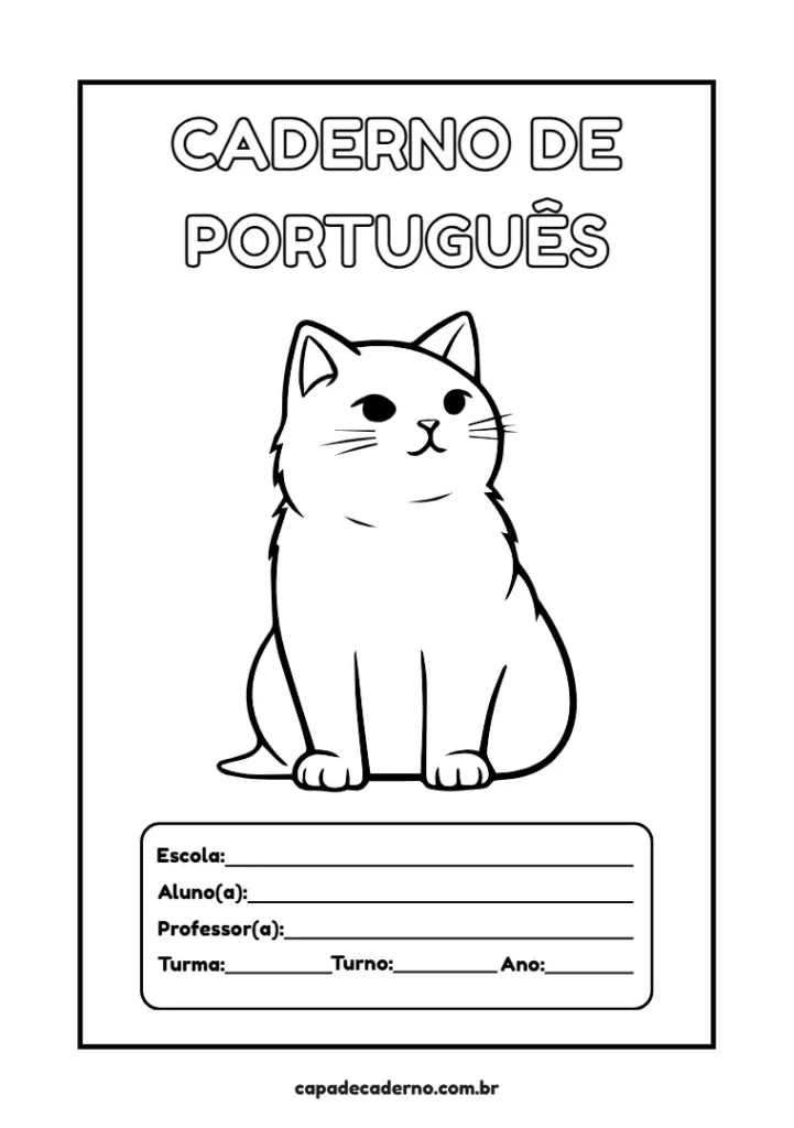 Capa de caderno de gato para colorir