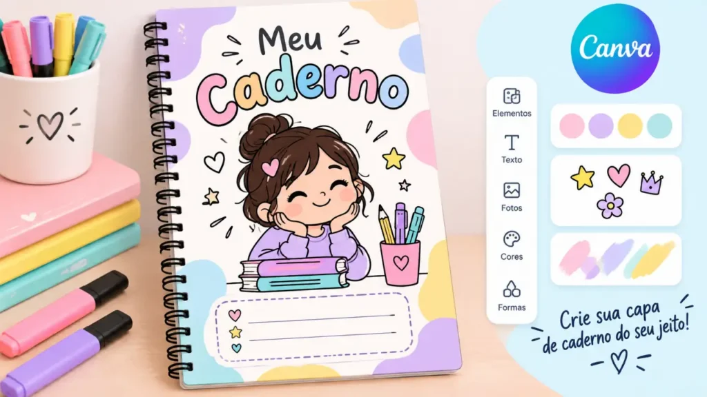 Capa de caderno personalizada aesthetic no Canva