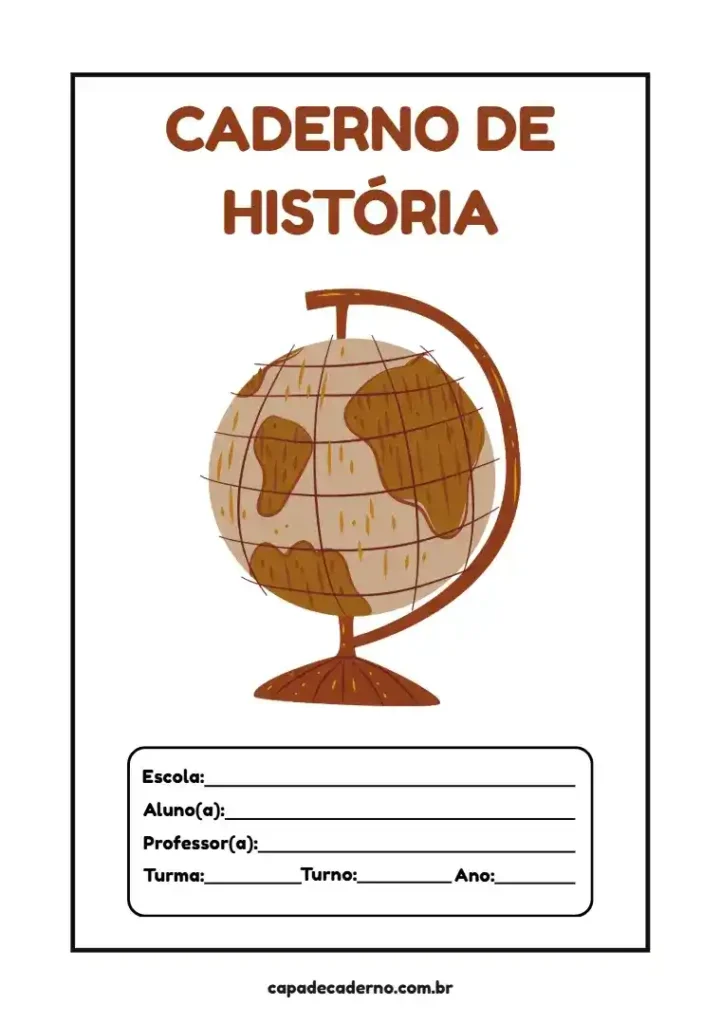 Capa de caderno personalizada de história: Editar no canva e imprimir em pdf