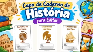 Capa de caderno personalizada de história: Editar no canva e imprimir em pdf