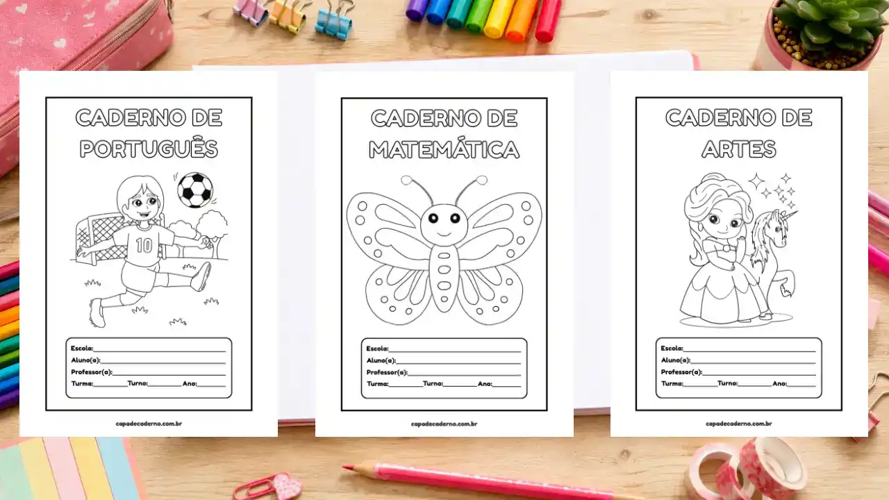 Capa de caderno personalizada feminino para colorir grátis