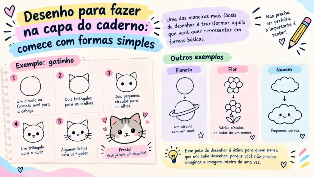 Desenho para fazer na capa do caderno: comece com formas simples