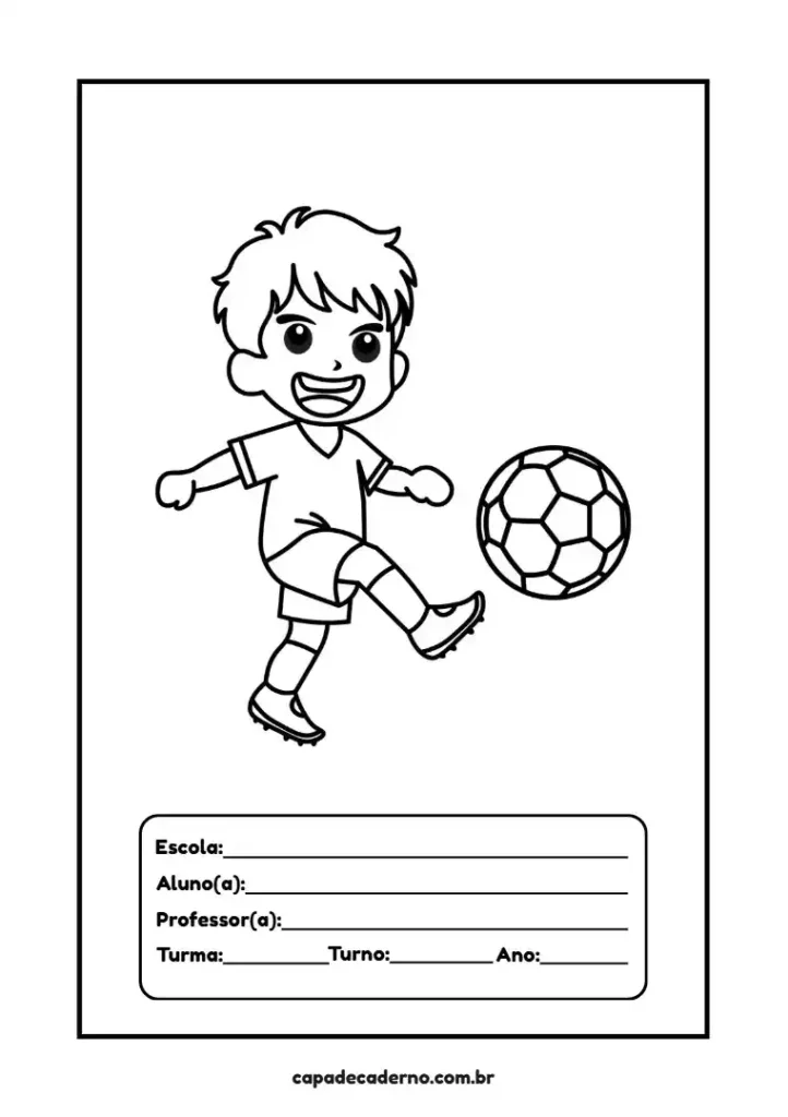 Capa de caderno de futebol para colorir e imprimir em pdf grátis