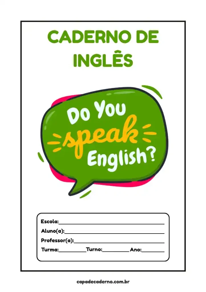 Capa de caderno de inglês para imprimir em pdf grátis