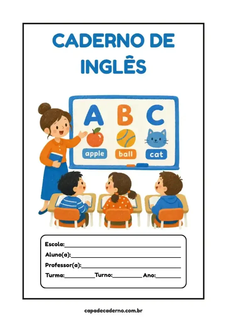 Capa de caderno de inglês para imprimir em pdf grátis