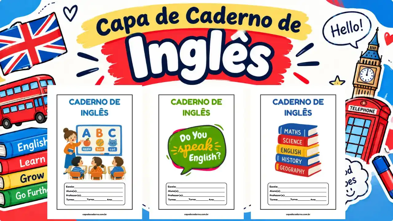 Capa de caderno de inglês para imprimir em pdf grátis