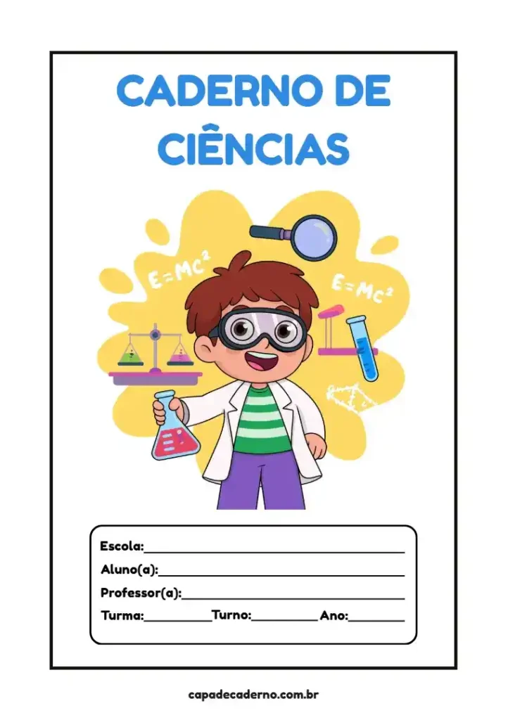 Capa de caderno personalizada de ciências para imprimir em pdf e editar grátis