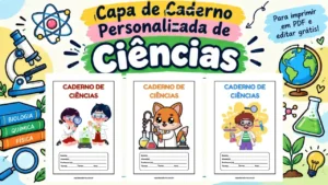 Capa de caderno personalizada de ciências para imprimir em pdf e editar grátis